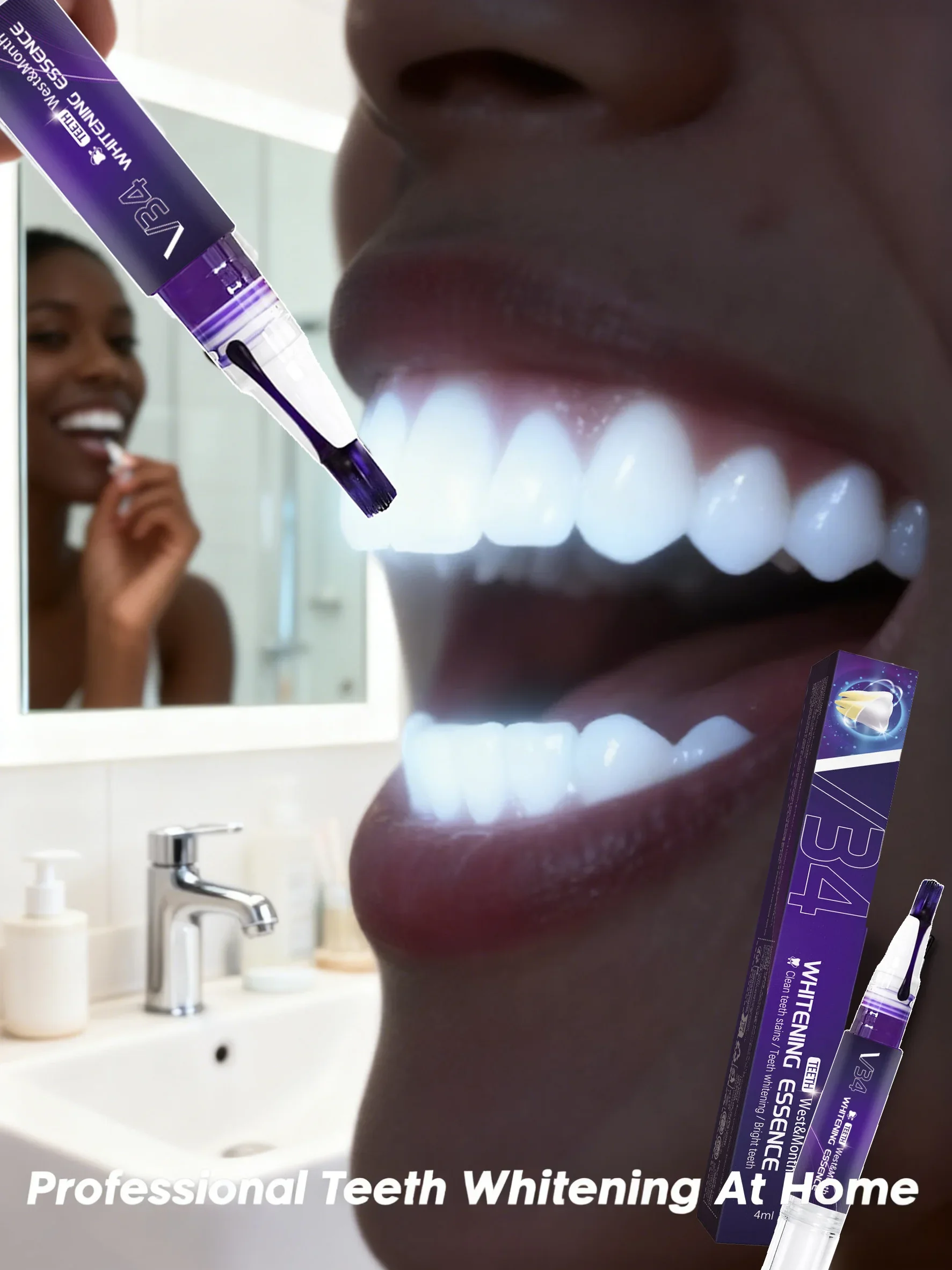 Purple instant teeth whitening pen cleans teeth stains without sensitivity, resulting in a brighter and whiter smile