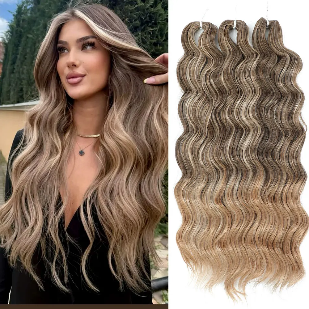24Inch ANNA Water Wave Crochet Hair Synthetic Curl Hair Ombre Rainbow Color Fake Hair Deep Wave Braiding Hair Extensions