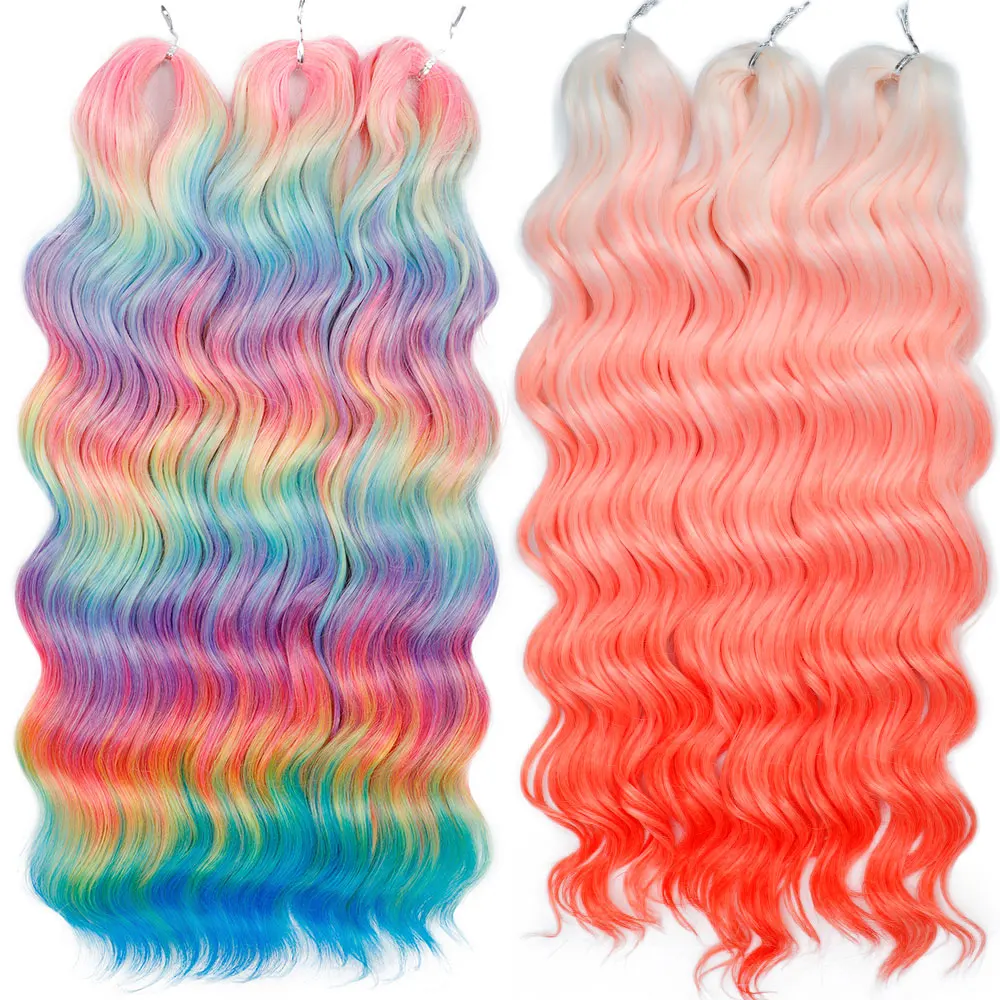 24Inch ANNA Water Wave Crochet Hair Synthetic Curl Hair Ombre Rainbow Color Fake Hair Deep Wave Braiding Hair Extensions thumbnail 2