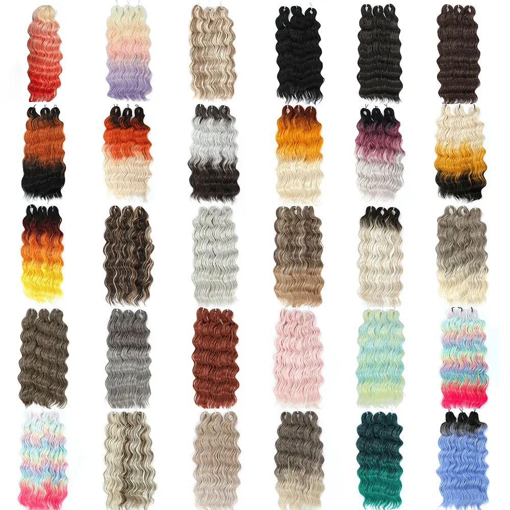 24Inch ANNA Water Wave Crochet Hair Synthetic Curl Hair Ombre Rainbow Color Fake Hair Deep Wave Braiding Hair Extensions thumbnail 6