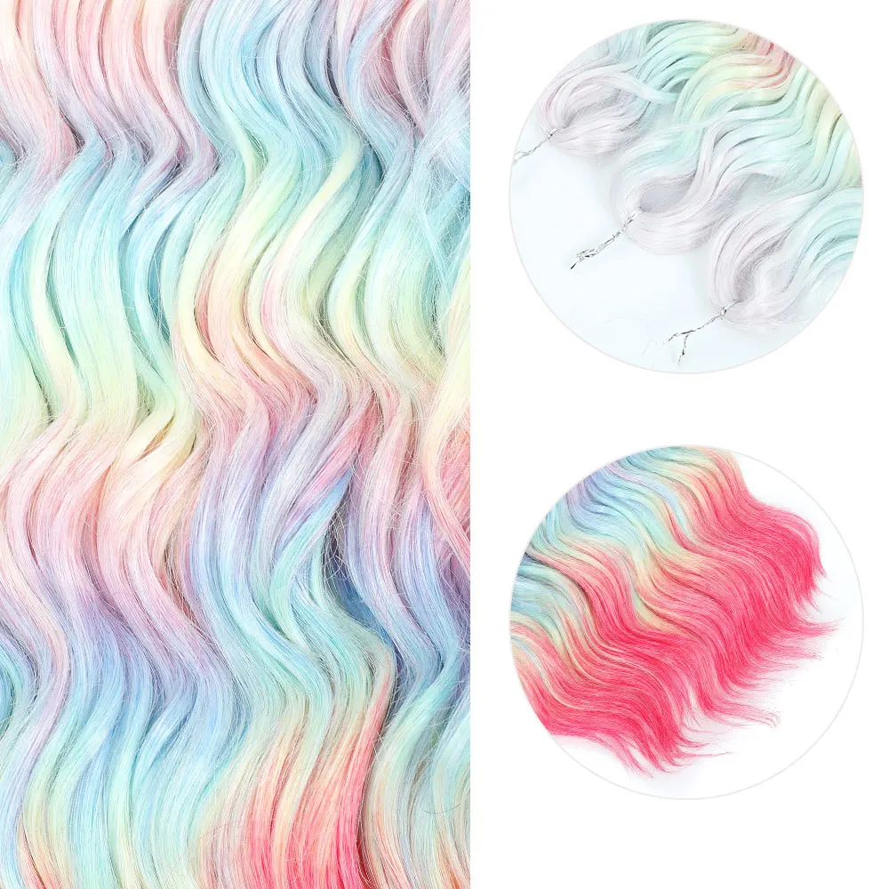 24Inch ANNA Water Wave Crochet Hair Synthetic Curl Hair Ombre Rainbow Color Fake Hair Deep Wave Braiding Hair Extensions thumbnail 5