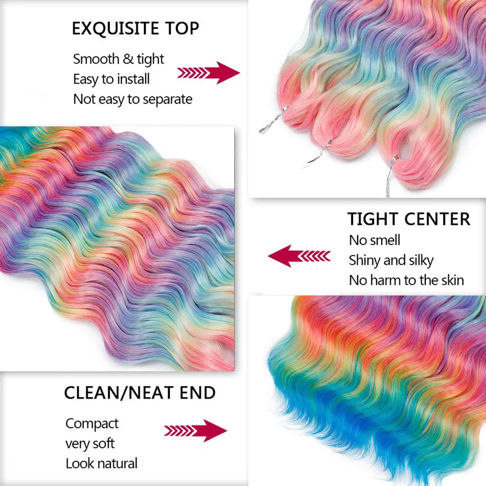24Inch ANNA Water Wave Crochet Hair Synthetic Curl Hair Ombre Rainbow Color Fake Hair Deep Wave Braiding Hair Extensions thumbnail 4