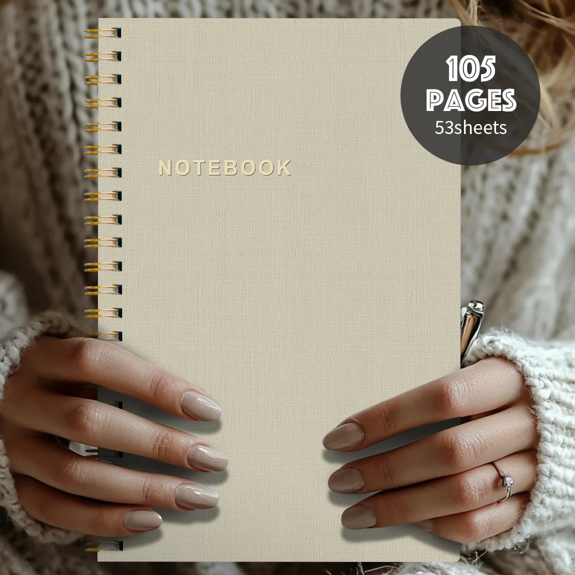 A5 Spiral Notebook 105 Pages｜Minimalist Beige Cover｜Thick Paper Writing Journal｜Double Wire Bound Notepad for School Office Plan thumbnail 5