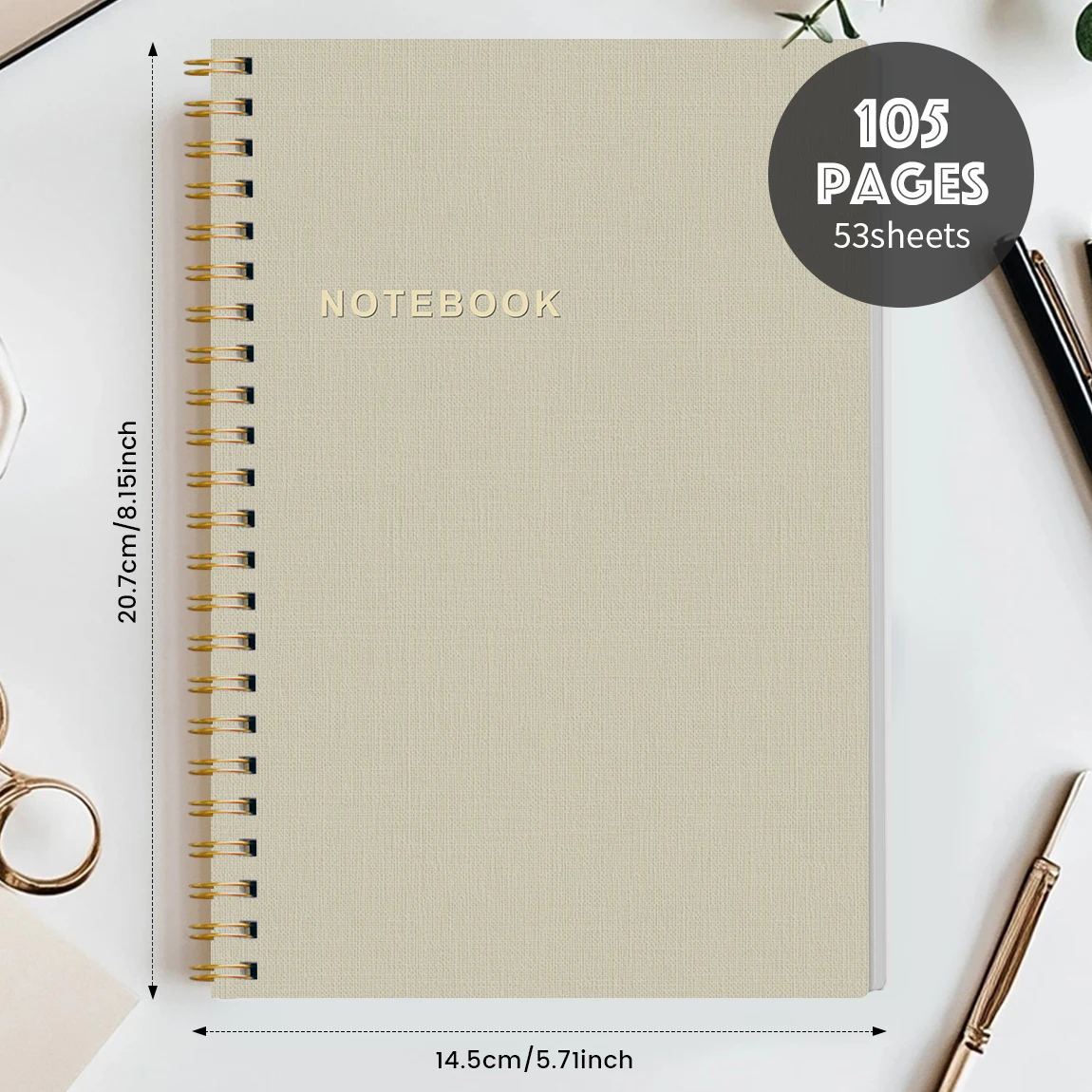 A5 Spiral Notebook 105 Pages｜Minimalist Beige Cover｜Thick Paper Writing Journal｜Double Wire Bound Notepad for School Office Plan thumbnail 2