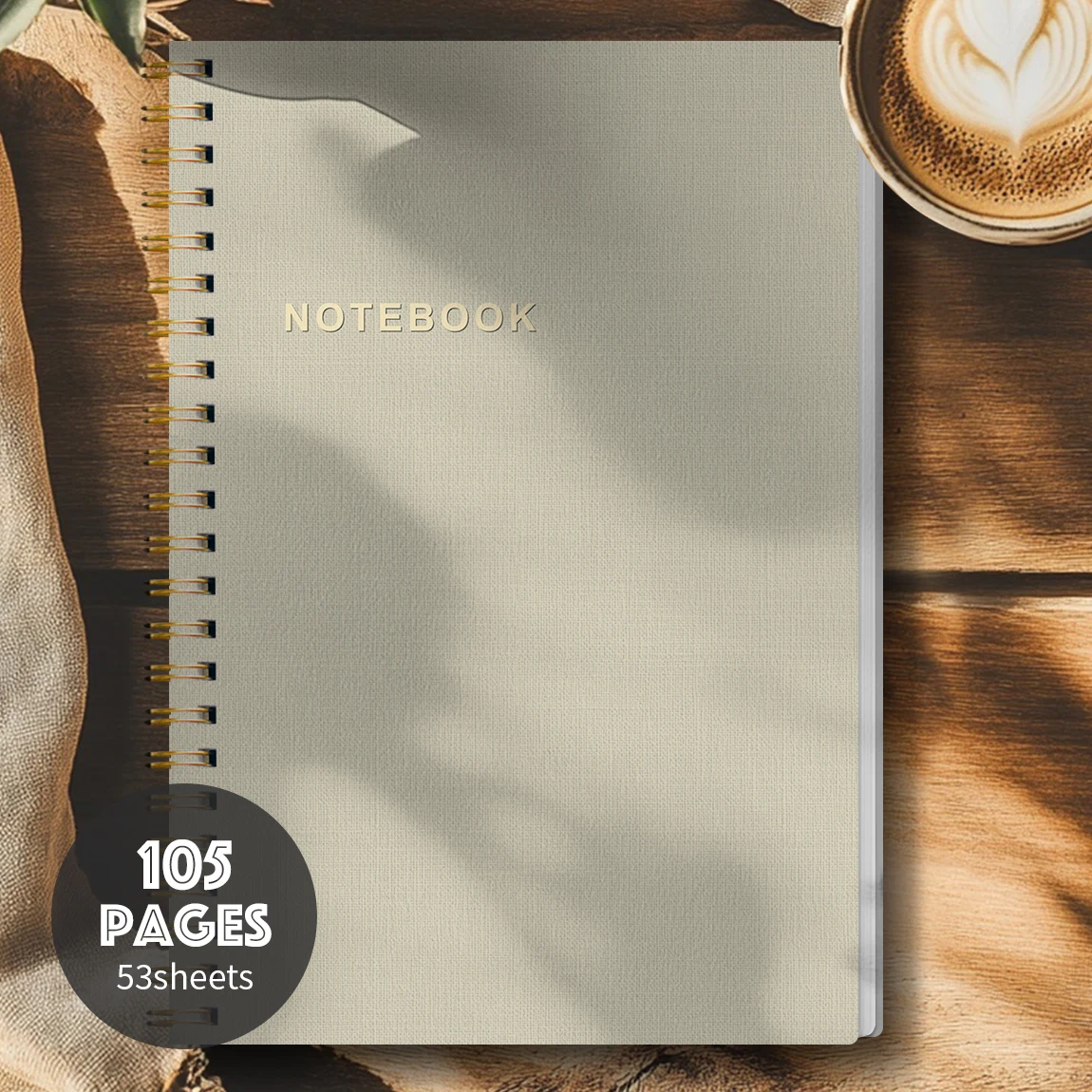 A5 Spiral Notebook 105 Pages｜Minimalist Beige Cover｜Thick Paper Writing Journal｜Double Wire Bound Notepad for School Office Plan thumbnail 4