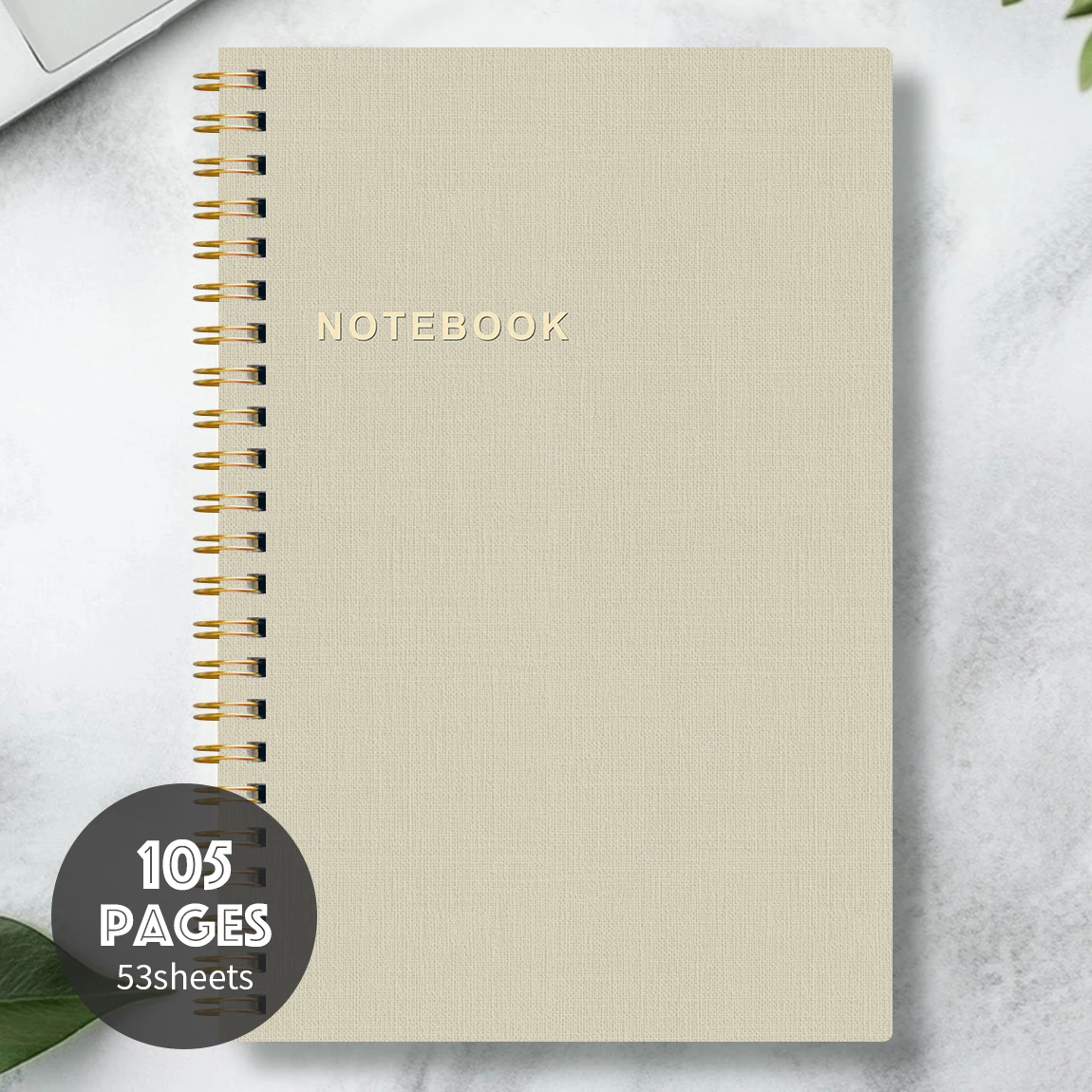 A5 Spiral Notebook 105 Pages｜Minimalist Beige Cover｜Thick Paper Writing Journal｜Double Wire Bound Notepad for School Office Plan thumbnail 3