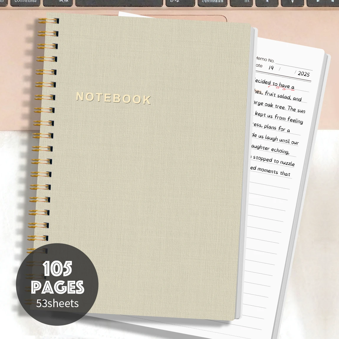 A5 Spiral Notebook 105 Pages｜Minimalist Beige Cover｜Thick Paper Writing Journal｜Double Wire Bound Notepad for School Office Plan thumbnail 6