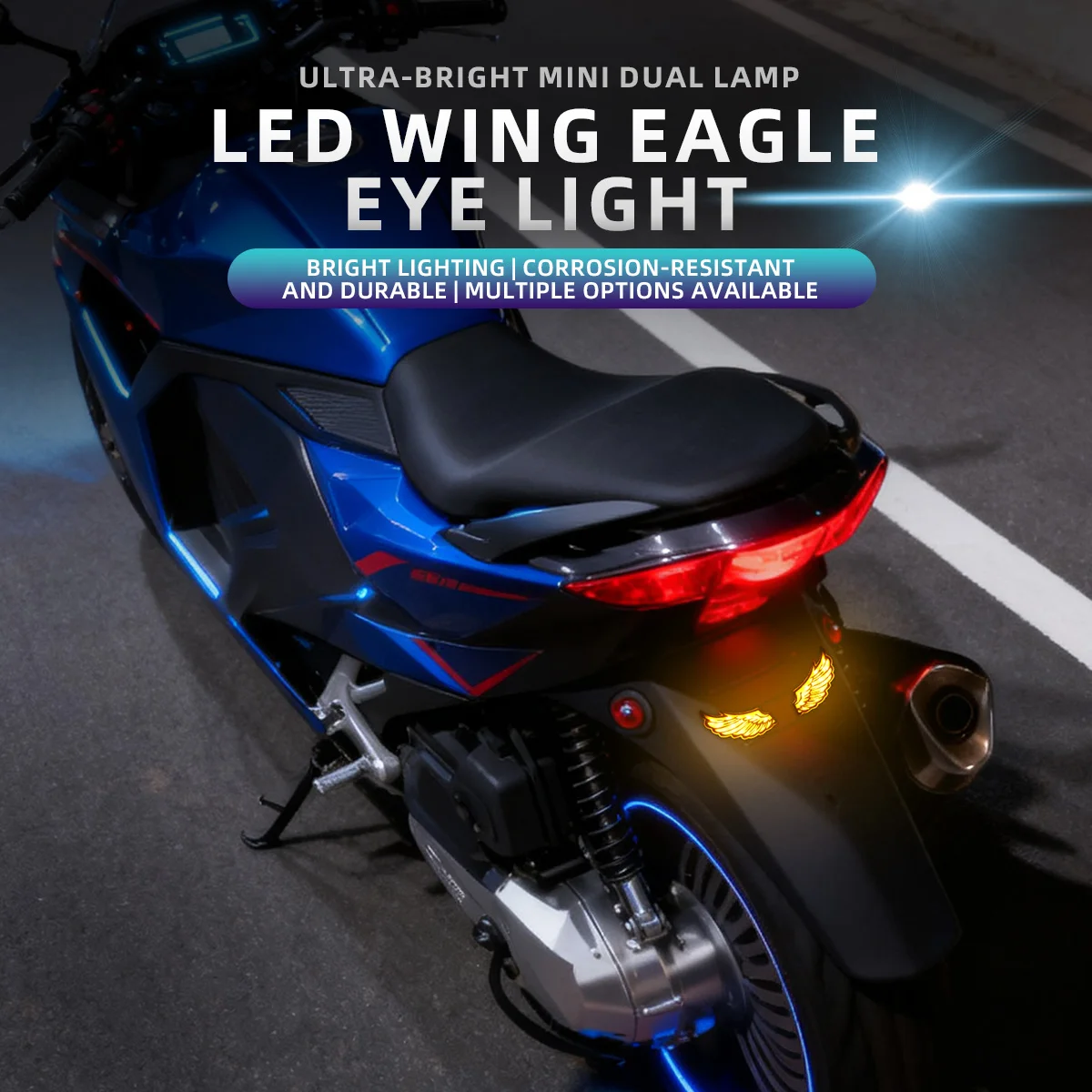 Motorcycle LED Wing Shape Eagle Eyes Light Rear Tail Lamp Decorative Light Creative Flashing Indicator Blinker Signal Light thumbnail 5