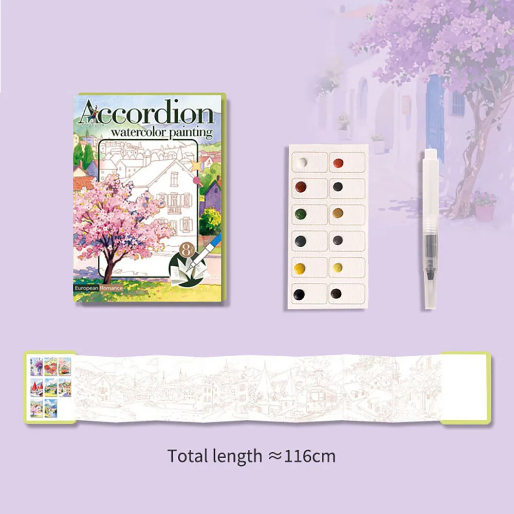 Exquisite folding watercolor painting, adult watercolor coloring book and coloring book set thumbnail 6