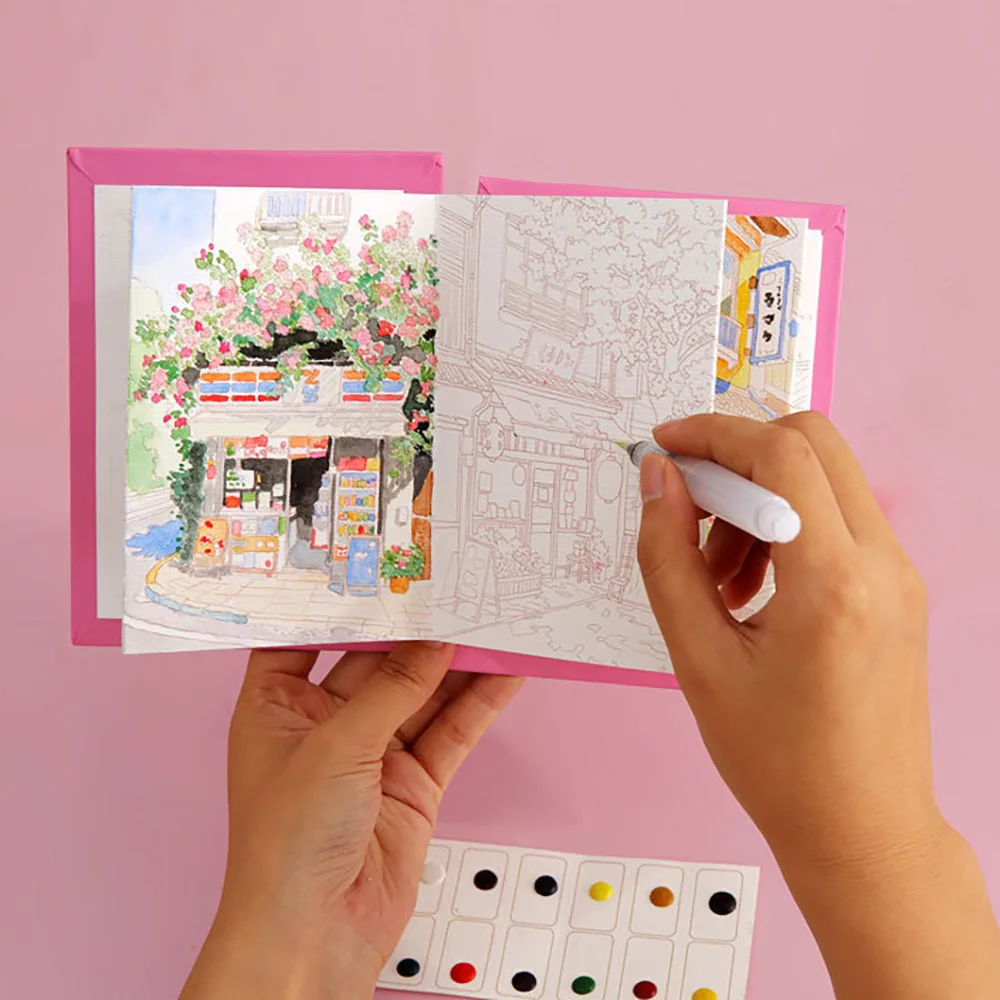 Exquisite folding watercolor painting, adult watercolor coloring book and coloring book set thumbnail 4