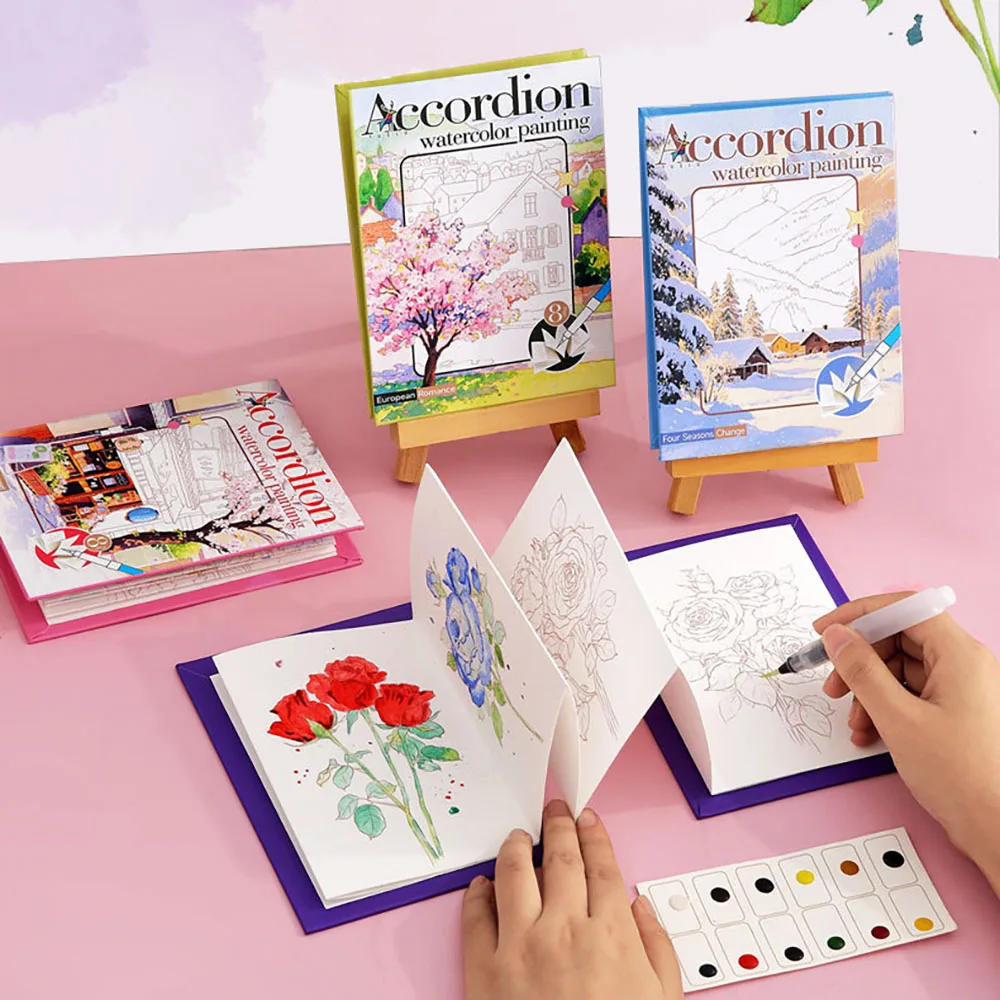 Exquisite folding watercolor painting, adult watercolor coloring book and coloring book set thumbnail 3