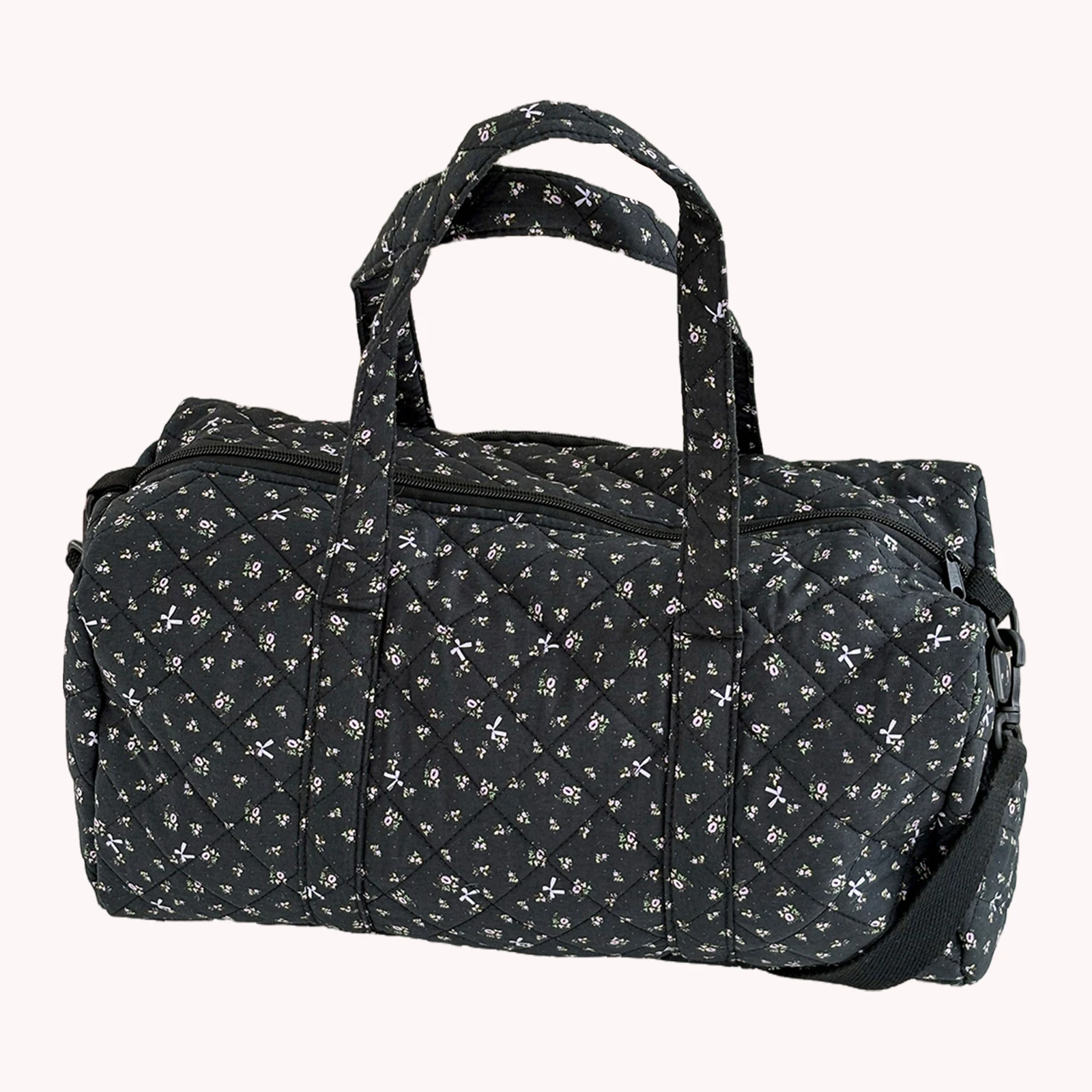 Cotton Quilted Duffle Bag with Zipper Travel Bag Floral Print Overnight Bag for Women Work Travel thumbnail 3