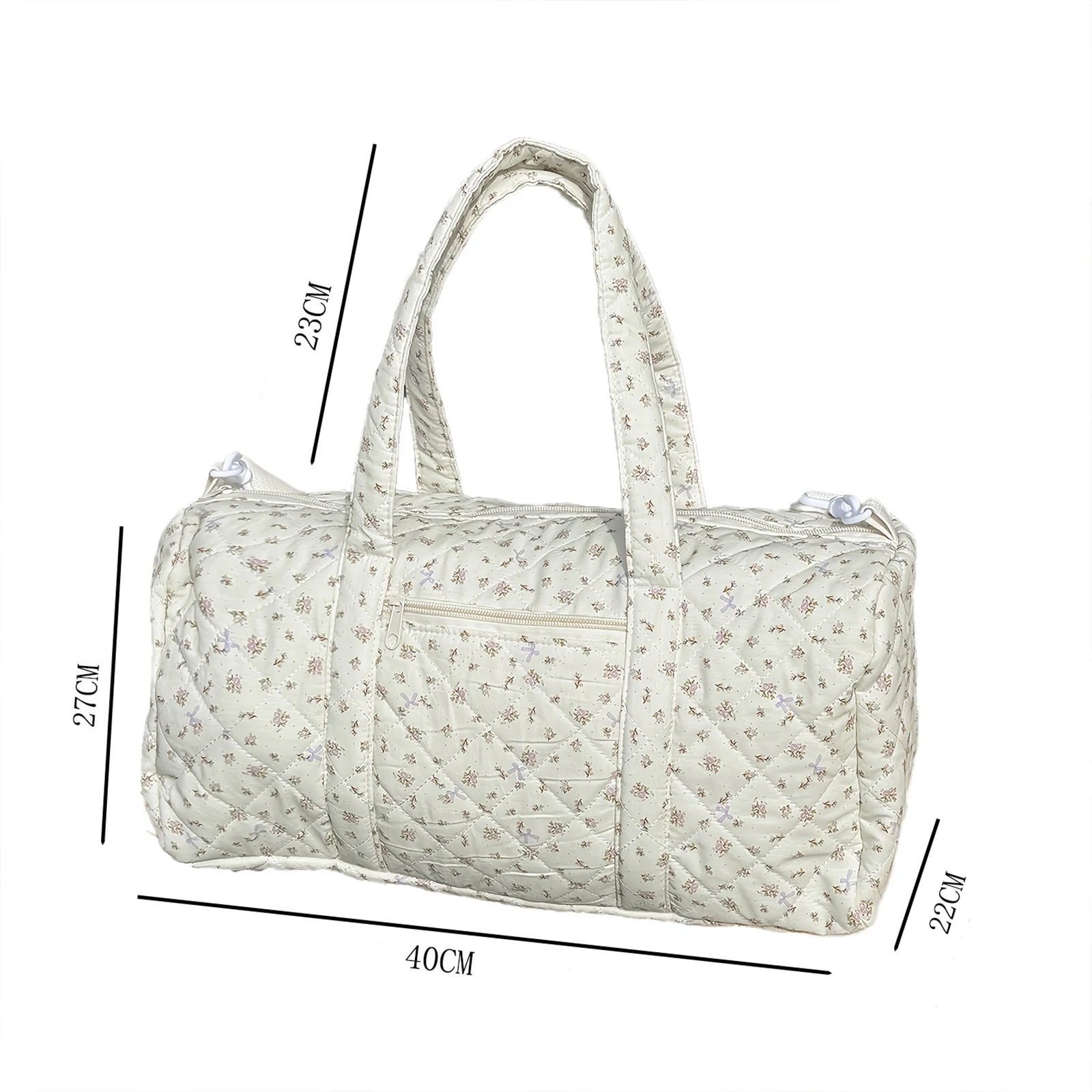 Cotton Quilted Duffle Bag with Zipper Travel Bag Floral Print Overnight Bag for Women Work Travel thumbnail 6