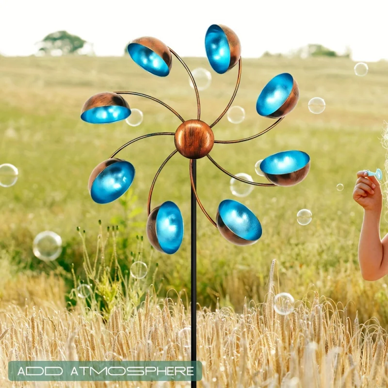 Iron 360 Degree Rotating Windmill, Artistic Windmill for Patio Lawn Deck and Outdoor Garden Decoration