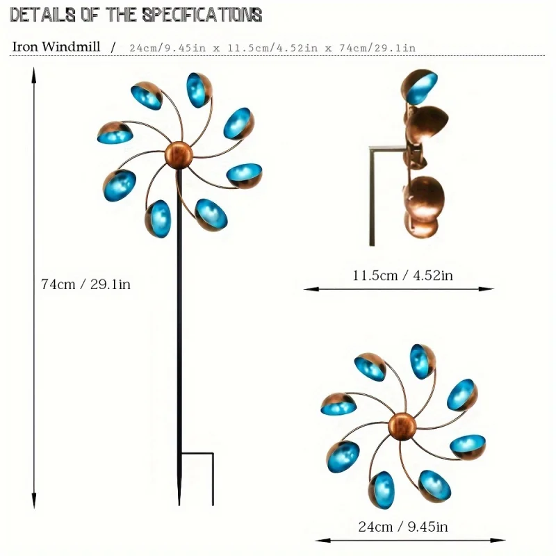 Iron 360 Degree Rotating Windmill, Artistic Windmill for Patio Lawn Deck and Outdoor Garden Decoration thumbnail 5