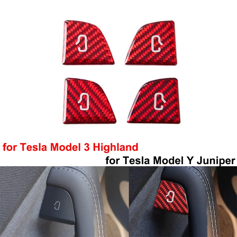 for Tesla Model Y Juniper Decor Accessories Carbon Fiber Pattern Sticker Open Door Button Trim Patch Model 3 2025 Switch Cover