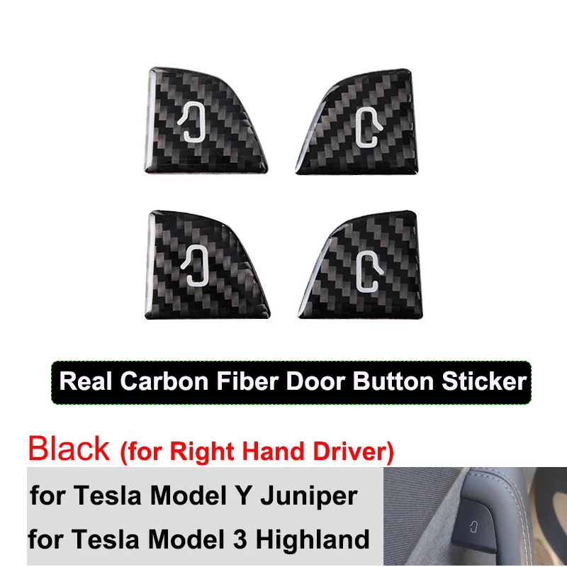 for Tesla Model Y Juniper Decor Accessories Carbon Fiber Pattern Sticker Open Door Button Trim Patch Model 3 2025 Switch Cover thumbnail 4