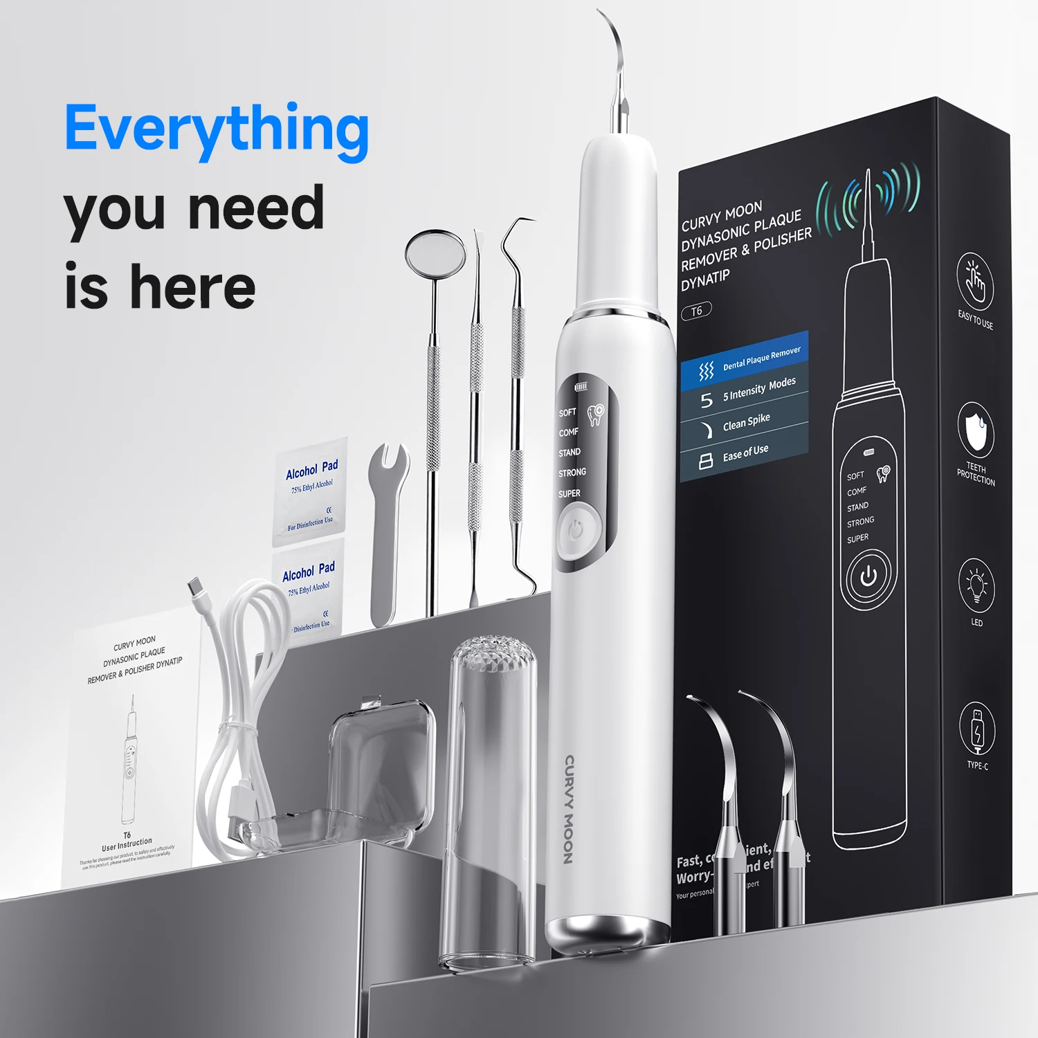 CURVY MOON T6 Electric Ultrasonic Tooth Cleaner 5 Modes Tartar Eliminator Teeth Cleaning Tools Teeth Dental Stone Tartar Remover thumbnail 6