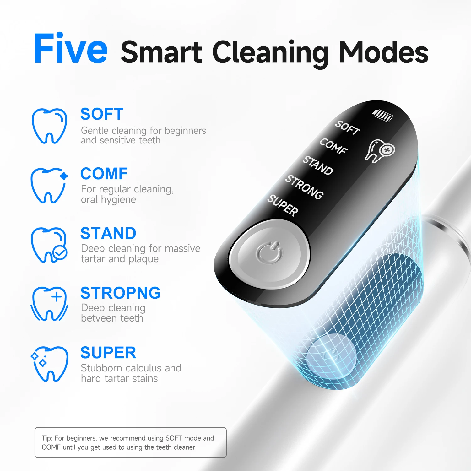 CURVY MOON T6 Electric Ultrasonic Tooth Cleaner 5 Modes Tartar Eliminator Teeth Cleaning Tools Teeth Dental Stone Tartar Remover thumbnail 2