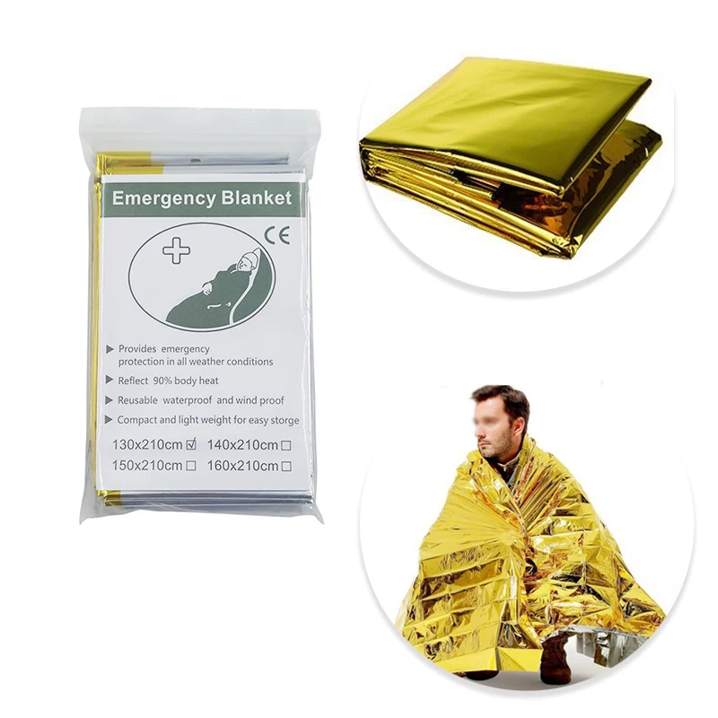 Emergency Foil Blanket, Survival Thermal Mylar Blankets Individually Packaged, for Outdoors Hiking Survival Marathons First Aid