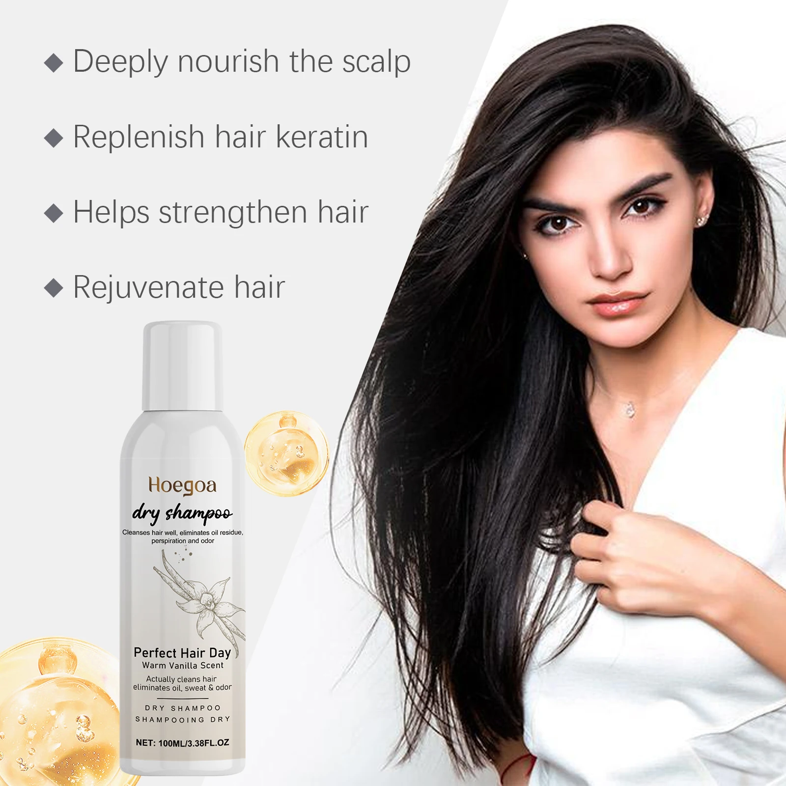 Vanilla Scented Dry Shampoo Spray Oil Absorbing Volumizing Hair Refresh Instant Clean No Water Needed Travel Size 100ml thumbnail 5