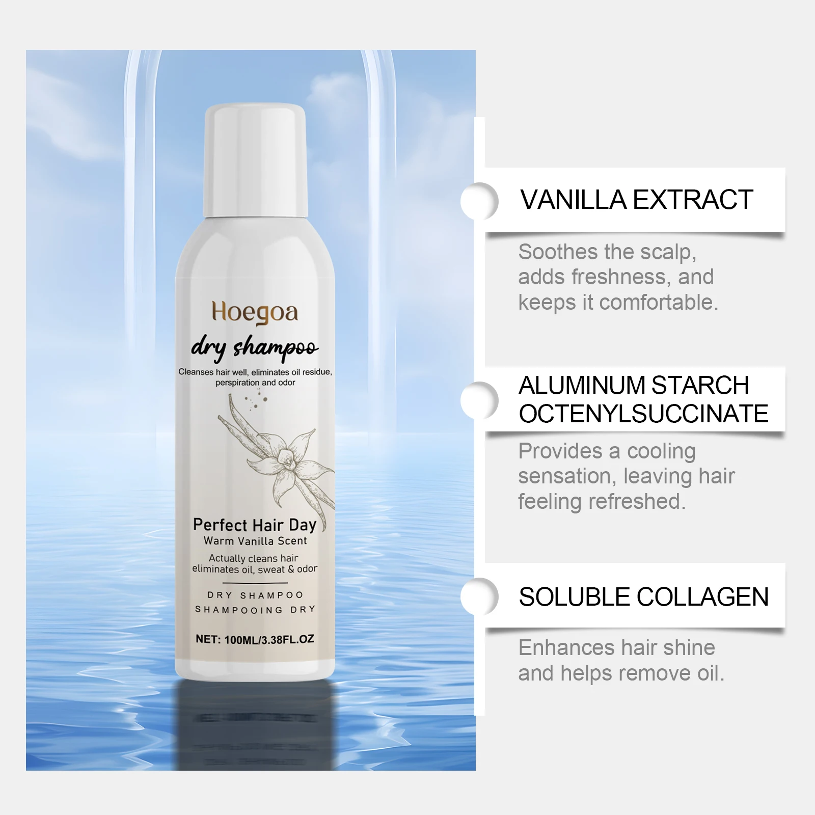 Vanilla Scented Dry Shampoo Spray Oil Absorbing Volumizing Hair Refresh Instant Clean No Water Needed Travel Size 100ml thumbnail 4