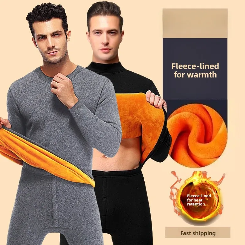 Thickened Fleece Warm Underwear Set for Men Anti-Cold Base Layer Shirt Youth And Middle-Aged Winter Thermal Clothing Set thumbnail 4