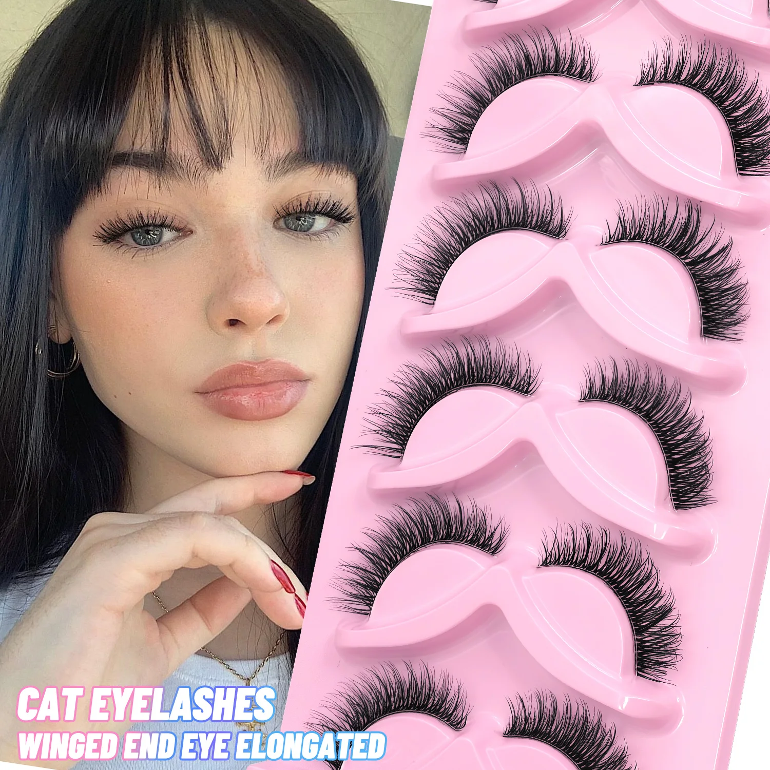 VELTRINAY Cat Eye False Eyelashes Natural Voume Fake Eyelash Faux Mink Eye Lashes Clear Eyelash Band Fake Lashes Makeup thumbnail 3