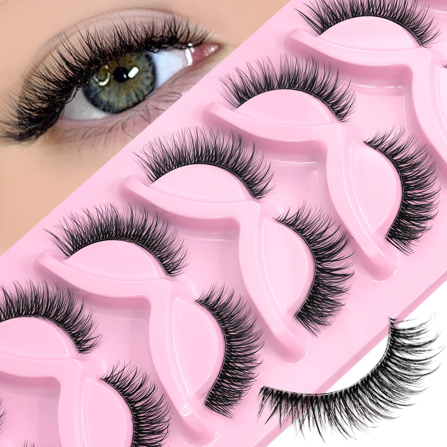 VELTRINAY Cat Eye False Eyelashes Natural Voume Fake Eyelash Faux Mink Eye Lashes Clear Eyelash Band Fake Lashes Makeup thumbnail 2