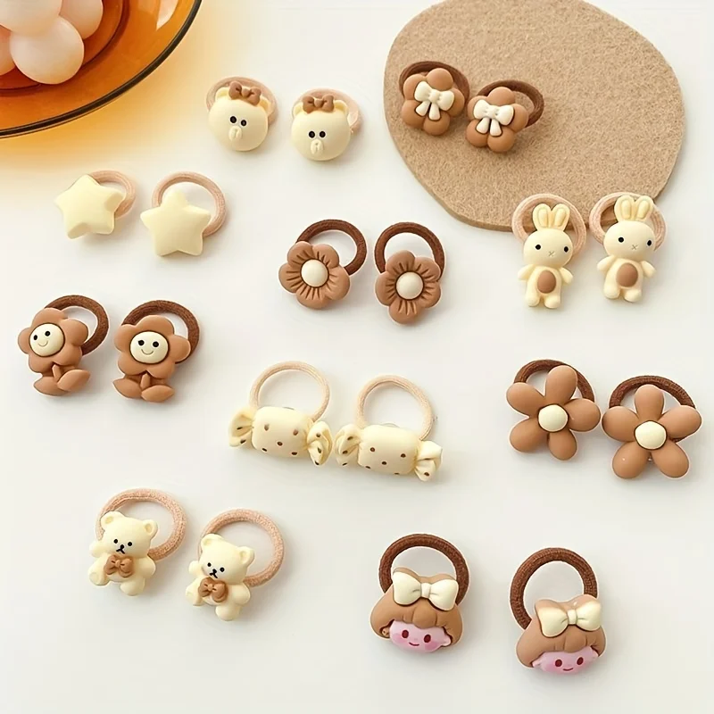 30pcs Cute Cartoon Elastic Hair Ties for s, Sweet and Stylish, Perfect for Everyday Use thumbnail 3