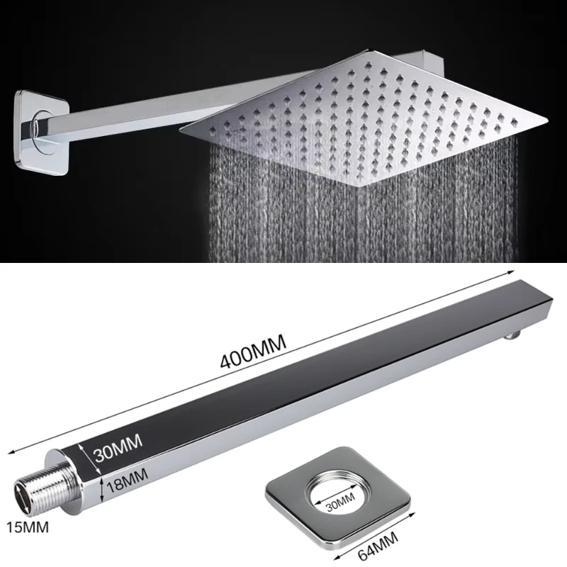 Shower Arm 30/40cm Stainless Steel Shower Arm Wall Arm for Shower Head Rain Shower G1/2 Thread Square Shower Extension Arm thumbnail 3