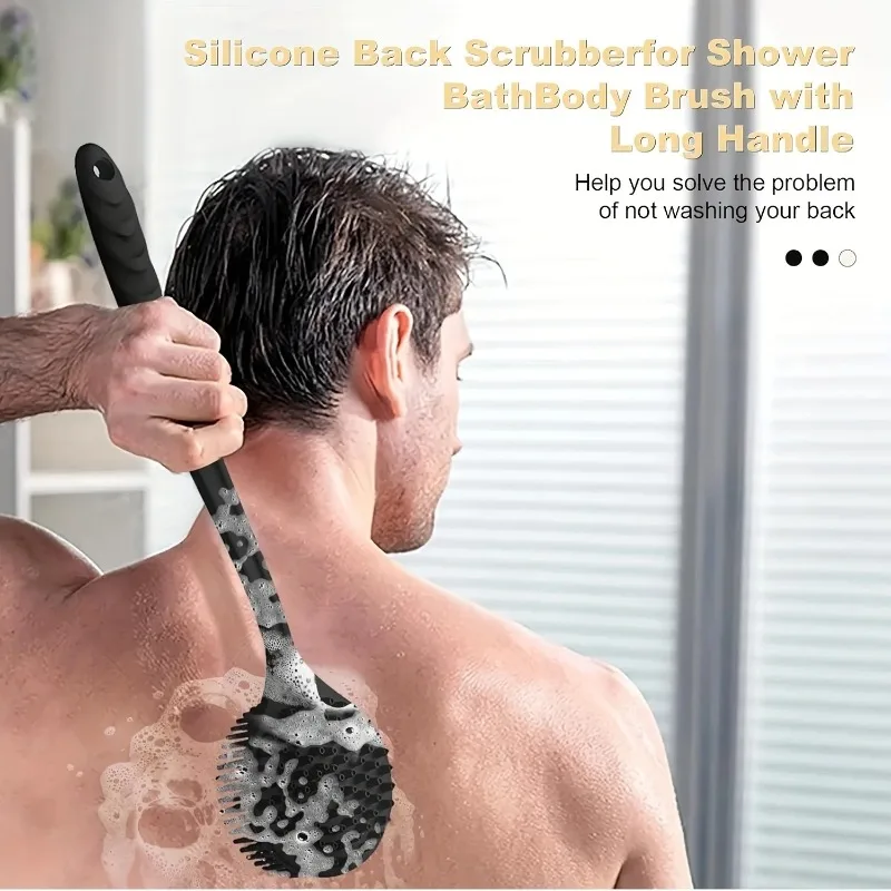 Soft Silicone Body Scrubber Back Brush Bath Shower Brush with Handle Exfoliating Back Scrub Skin Massager Body Care Bath Supplie thumbnail 3