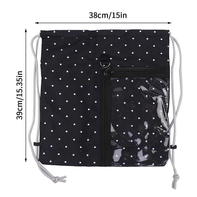 Cute Stars Polka Dots Drawstring Backpack Large Capacity Lightweight With Transparent Pocket For School Traveling Storage thumbnail 6