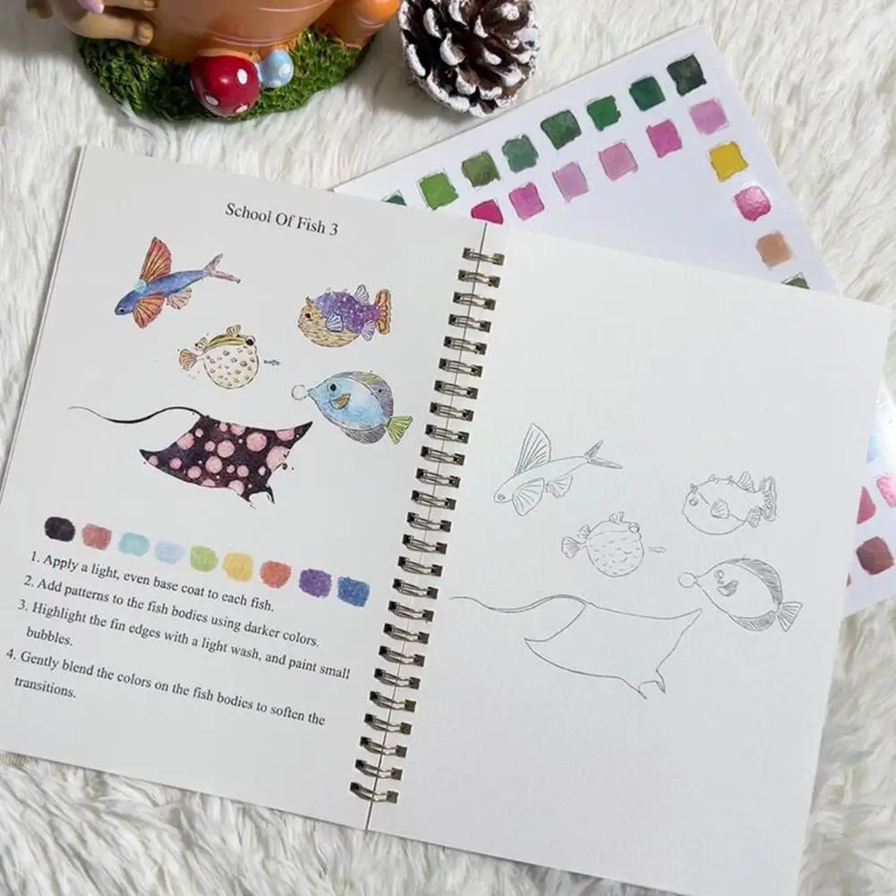 Children's Watercolor Practice Book Coloring Book Beginner Friendly Birds Watercolor Workbooks Art Crafts Painting Supplies thumbnail 3