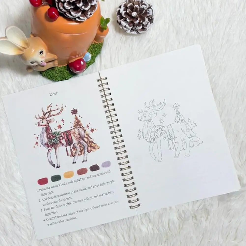 Children's Watercolor Practice Book Coloring Book Beginner Friendly Birds Watercolor Workbooks Art Crafts Painting Supplies thumbnail 6
