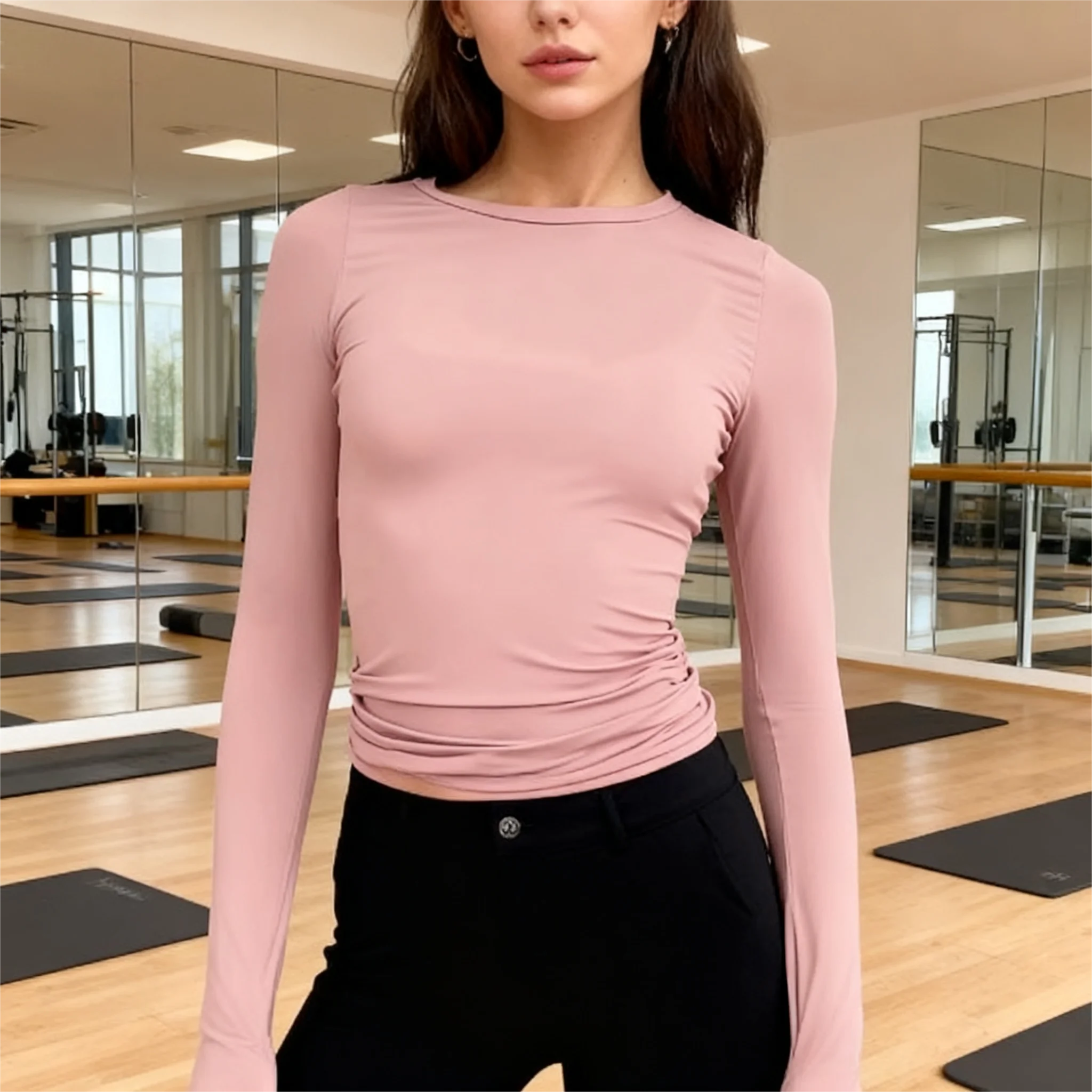 Base Layer Women Yoga Top Seamless Sport T Shirts Fitness Clothes Long Sleeve Yoga Shirt Gym Top Running Active Wear Sport Top thumbnail 3