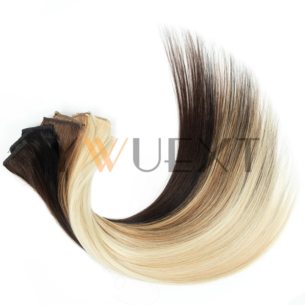 YWUEXT 6PCS Mini Clip in Human Hair Pad 1clip on Machine Weft Hair Extensions 12"-16" Natural Straight Clip Hair Piece 30g/pack thumbnail 2
