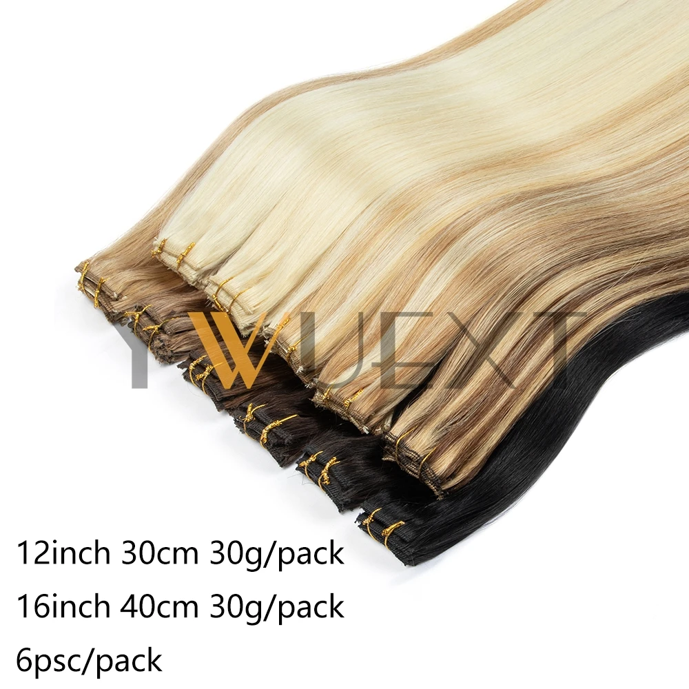 YWUEXT 6PCS Mini Clip in Human Hair Pad 1clip on Machine Weft Hair Extensions 12"-16" Natural Straight Clip Hair Piece 30g/pack thumbnail 3