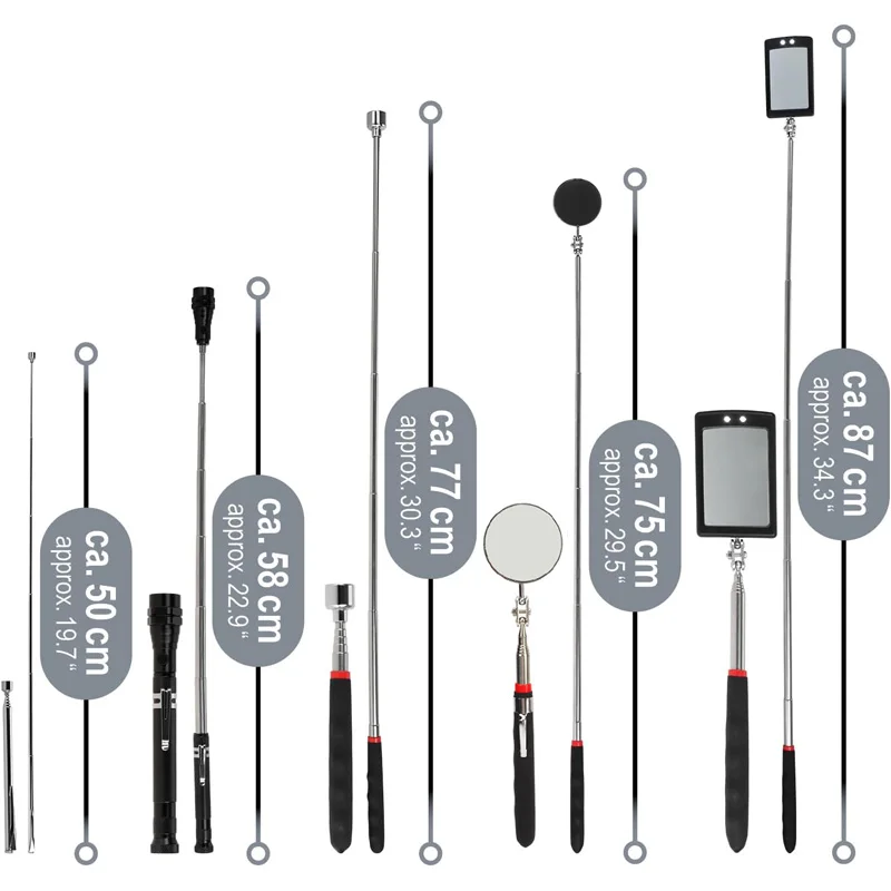 360° Inspection Mirror LED Light Extend Telescopic Inspection Work Mirror with Grip Handle Car Maintenance Repairing PickupTools thumbnail 6