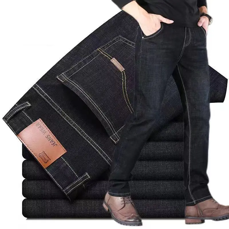 JEAN New Business Men's Jeans Casual Straight Stretch Fashion Classic Blue Black Work Denim Trousers Male Brand Clothing thumbnail 5