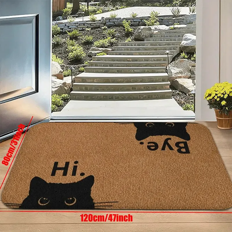 VIKAMA Doormat With ‘Hi’ And ‘Bye’ Text Adorable Black Cat Face Door Mat Machine Washable And Easy To Clean Home Decoration thumbnail 4