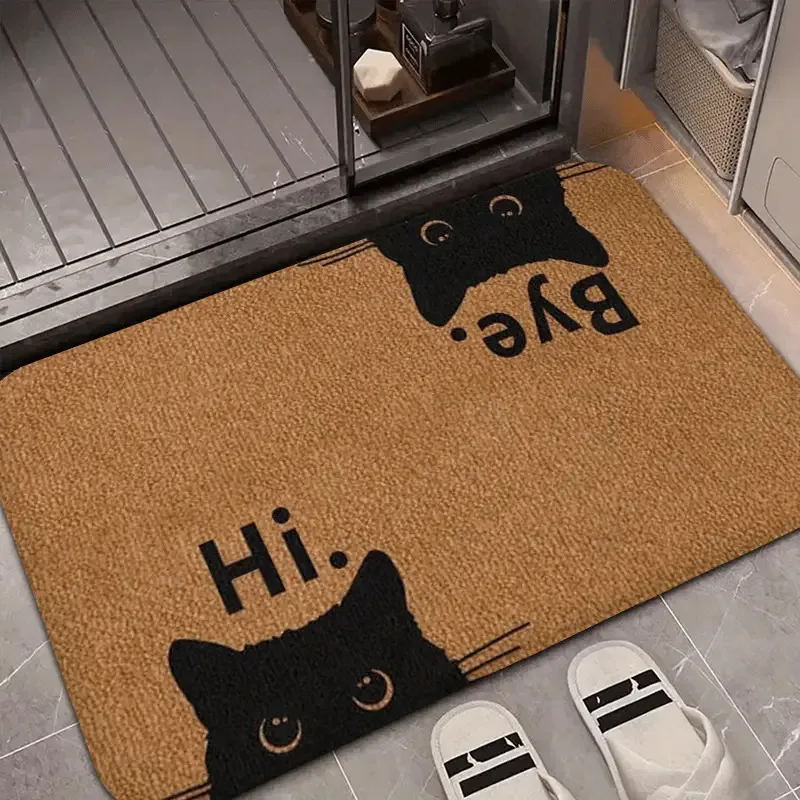 VIKAMA Doormat With ‘Hi’ And ‘Bye’ Text Adorable Black Cat Face Door Mat Machine Washable And Easy To Clean Home Decoration thumbnail 3