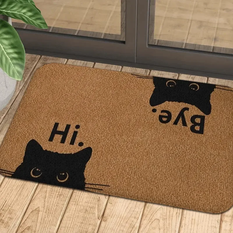 VIKAMA Doormat With ‘Hi’ And ‘Bye’ Text Adorable Black Cat Face Door Mat Machine Washable And Easy To Clean Home Decoration thumbnail 2