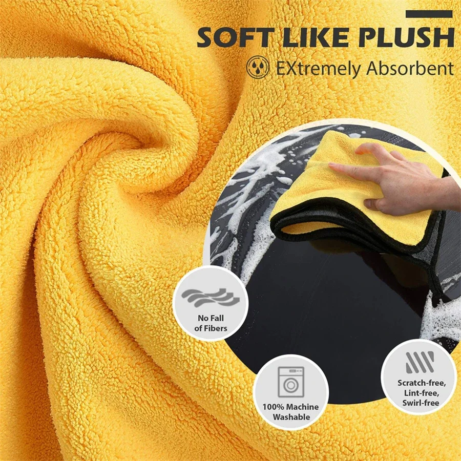 1/2/6/10pcs Microfiber Cleaning Towel Thicken Soft Drying Cloth Car Body Washing Towels Double Layer Clean Rags Car Accessories thumbnail 4