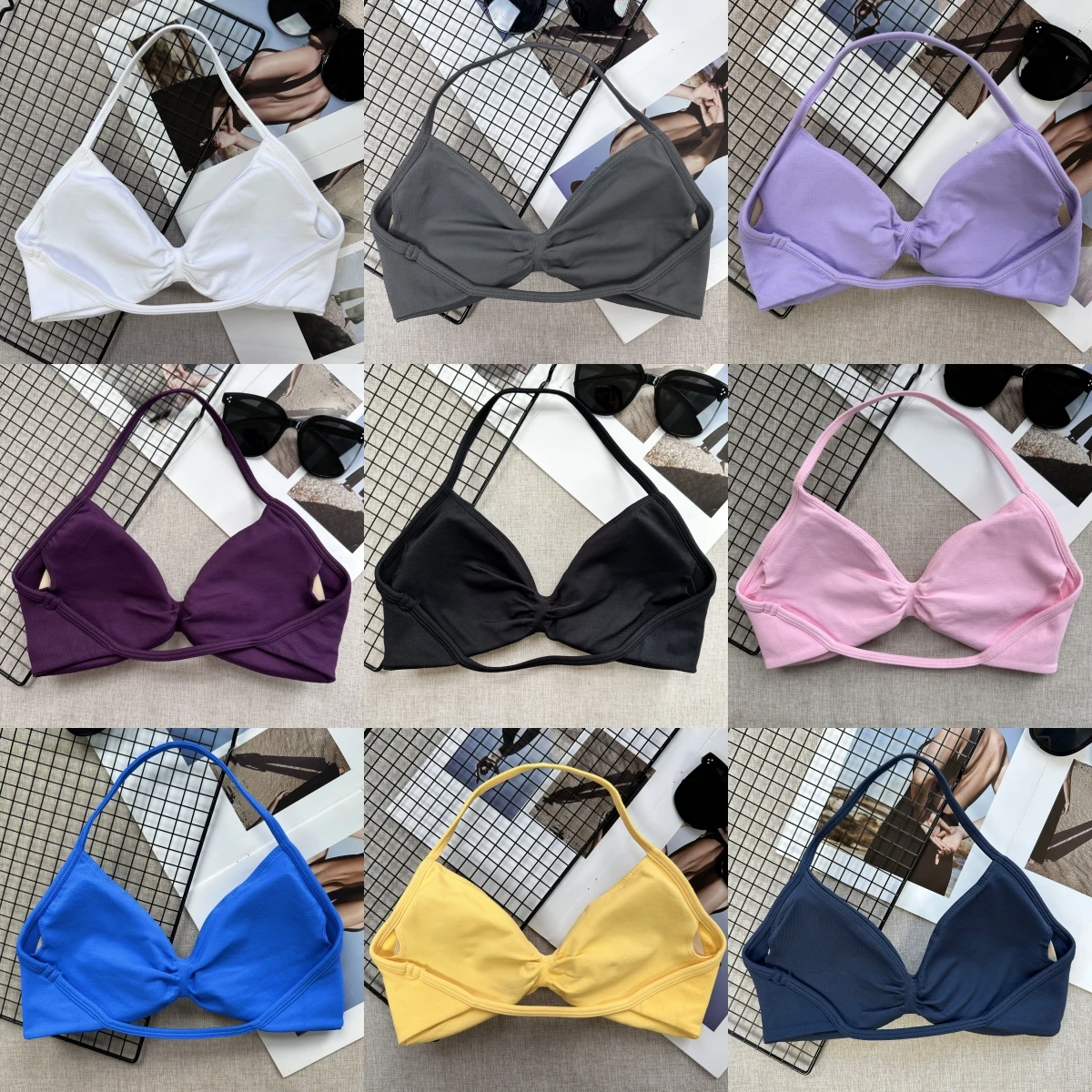 Seamless Sexy Open Back Gym Yoga Crop Top Women Halter Sports Bra Push Up Strappy Padded Workout Tank Tops thumbnail 2