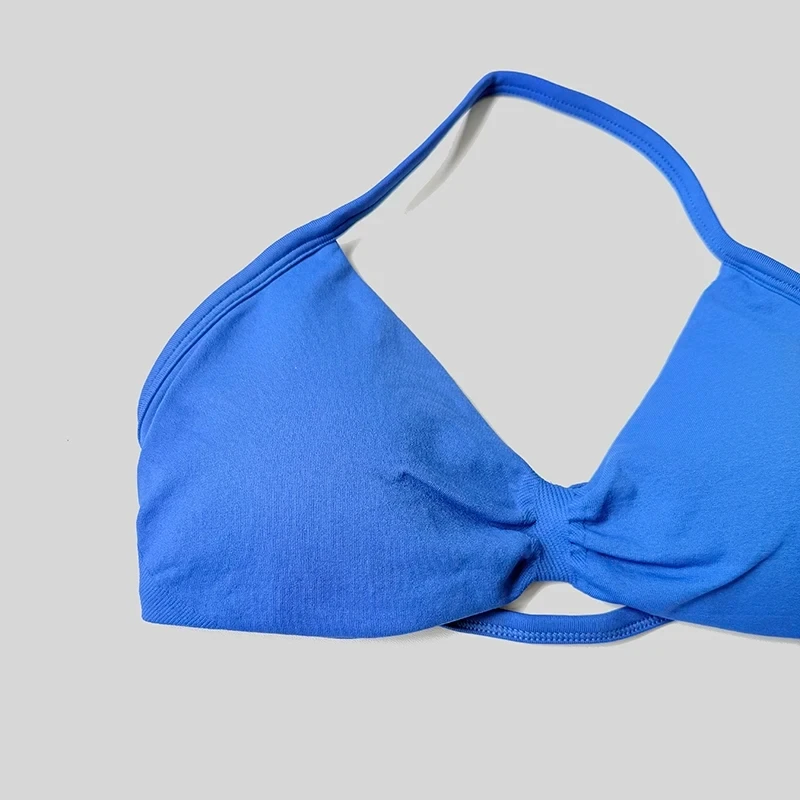 Seamless Sexy Open Back Gym Yoga Crop Top Women Halter Sports Bra Push Up Strappy Padded Workout Tank Tops thumbnail 4