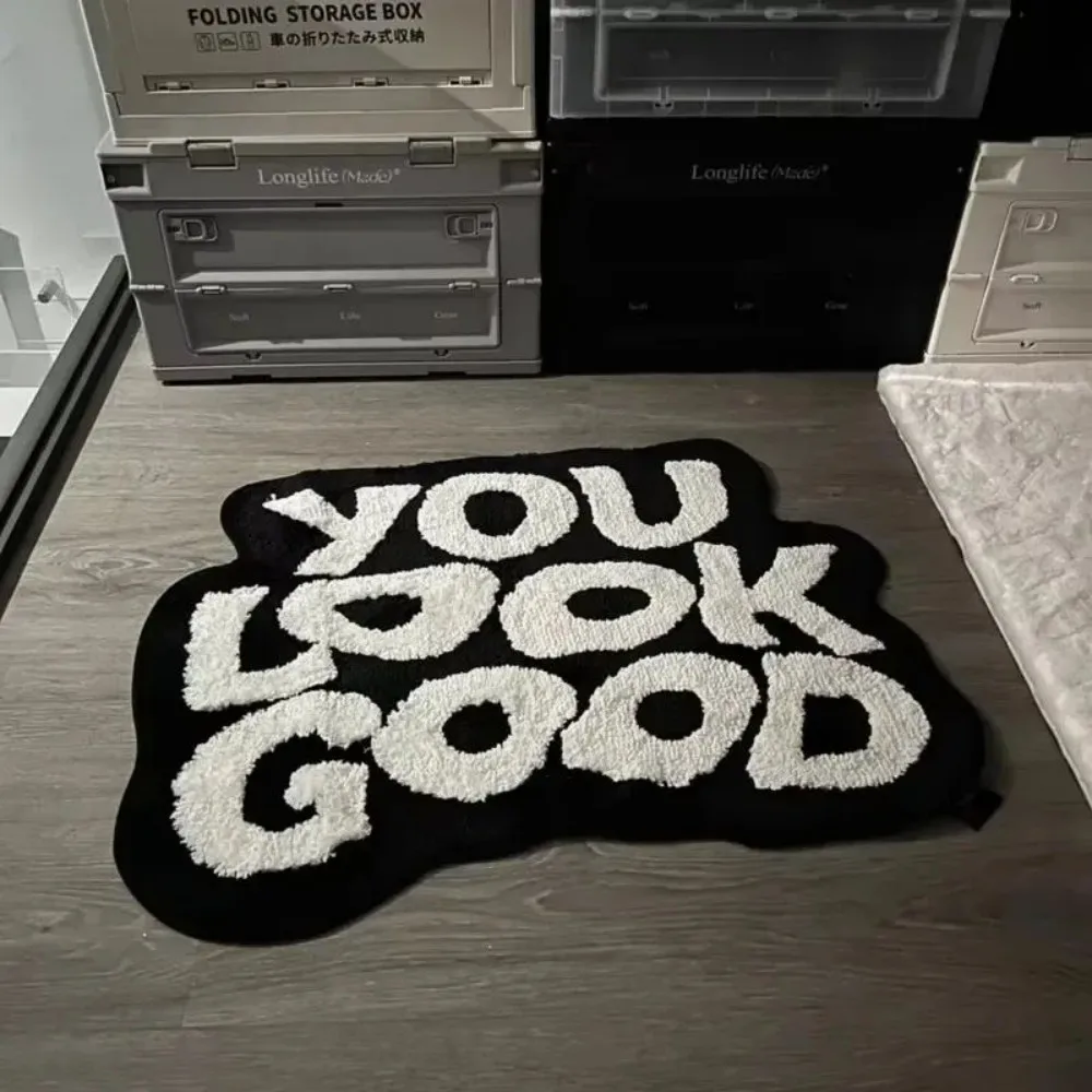 VIKAMA Irregular Letter Rug, Soft Cashmere-Like Area Rug, Non-Slip Bedroom Chair Pad, Home Decor Rug carpet