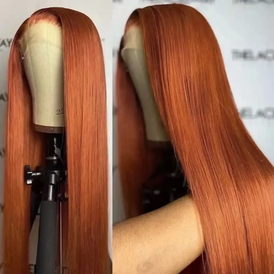 Ginger Orange Honey Blonde Color Straight 13X4X1 Lace Front Synthetic Wig For Women Heat Resistant Fiber Daily Party Wedding thumbnail 3