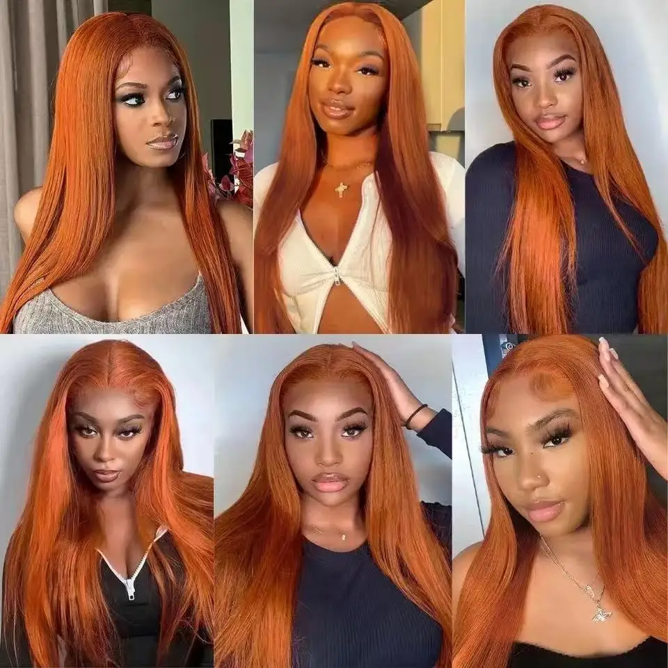 Ginger Orange Honey Blonde Color Straight 13X4X1 Lace Front Synthetic Wig For Women Heat Resistant Fiber Daily Party Wedding thumbnail 5