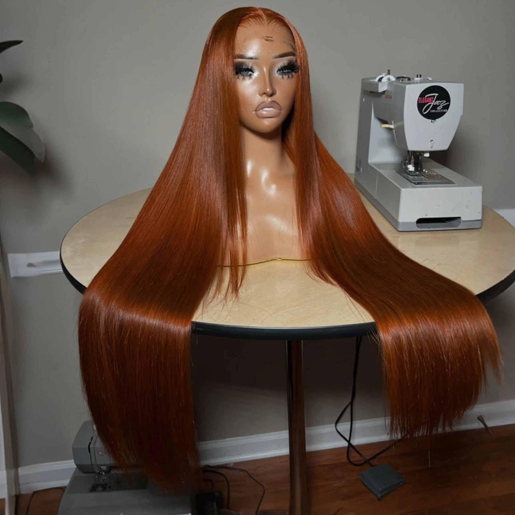 Ginger Orange Honey Blonde Color Straight 13X4X1 Lace Front Synthetic Wig For Women Heat Resistant Fiber Daily Party Wedding thumbnail 2